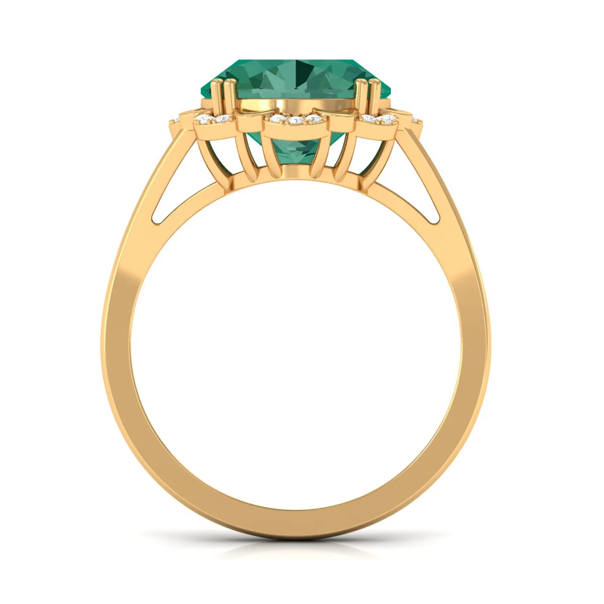 Created Green Sapphire Oval Engagement Ring with Diamond