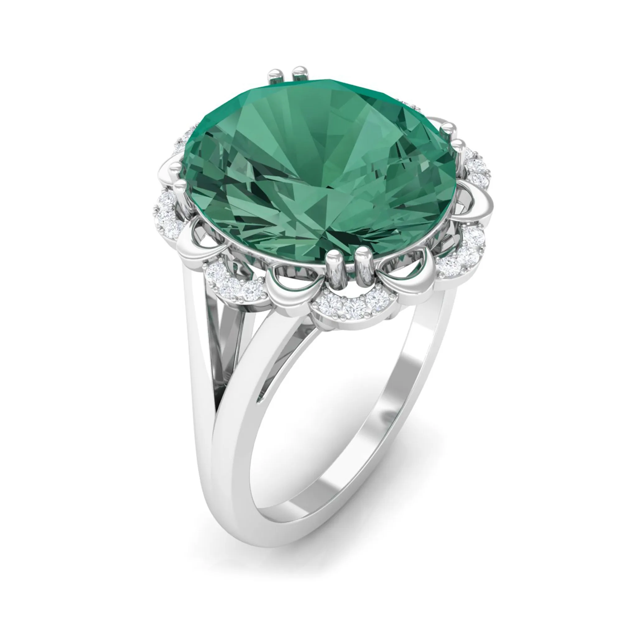 Created Green Sapphire Oval Engagement Ring with Diamond