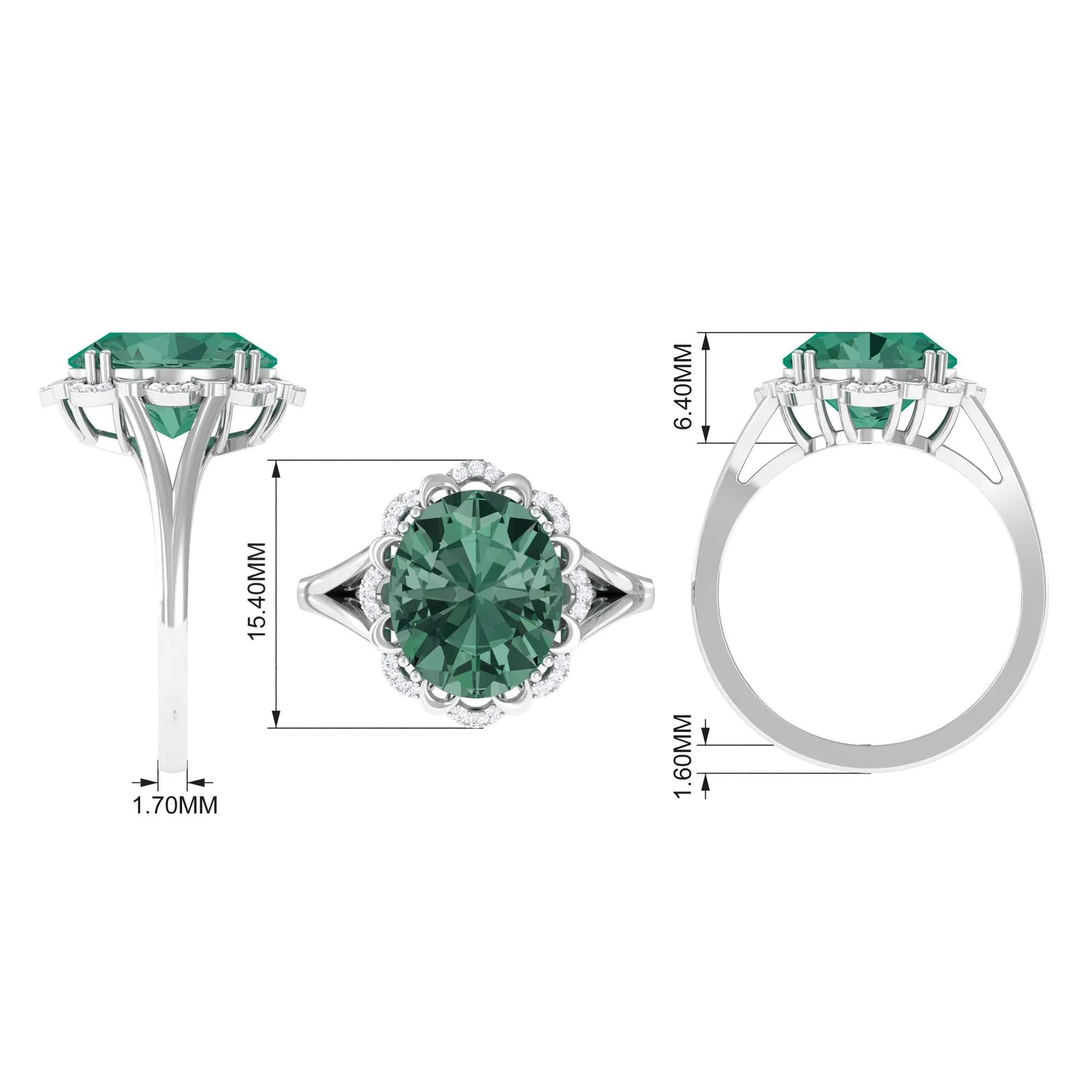 Created Green Sapphire Oval Engagement Ring with Diamond