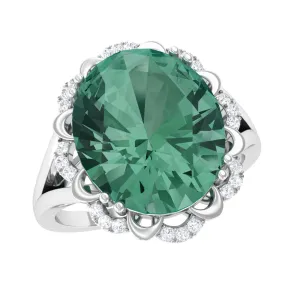 Created Green Sapphire Oval Engagement Ring with Diamond