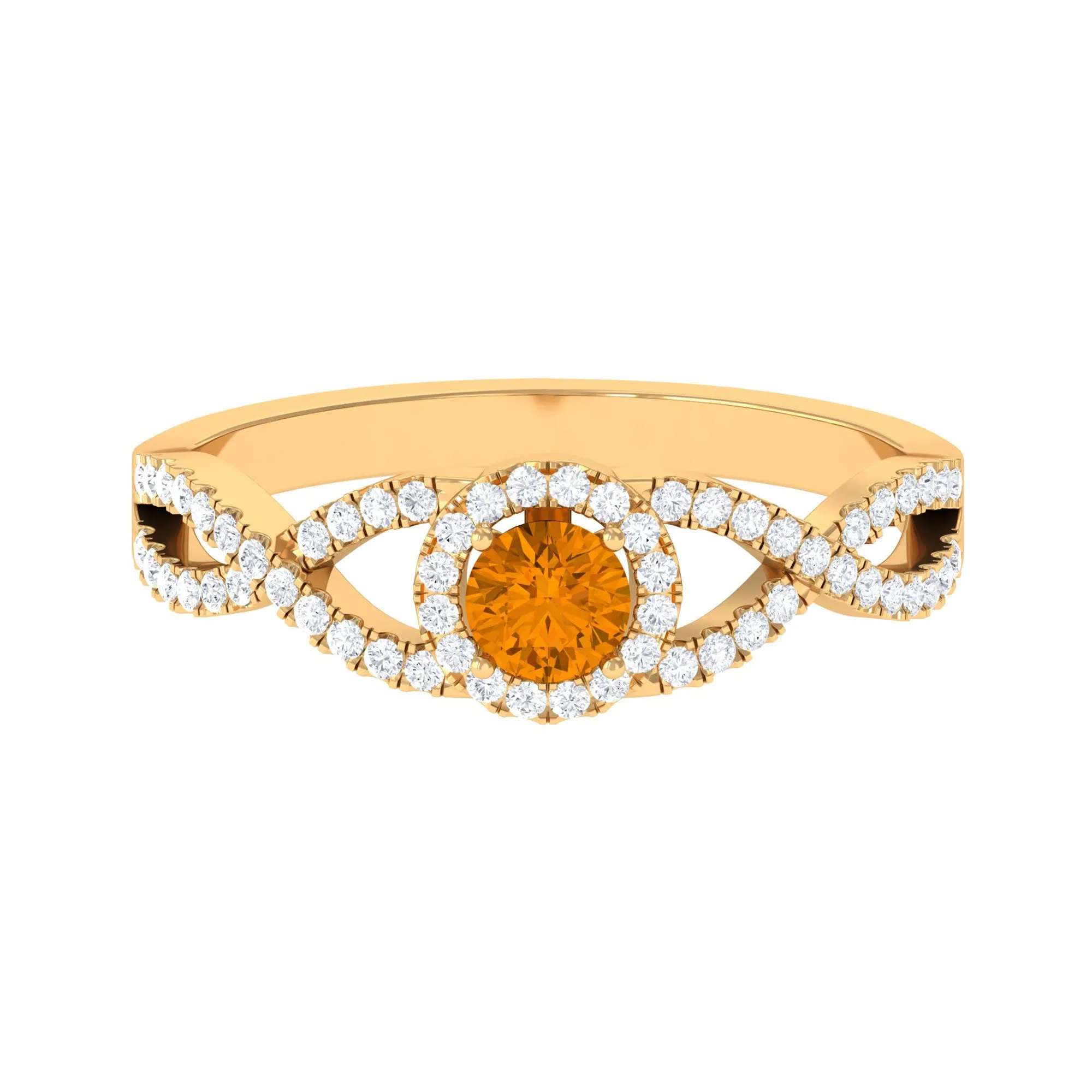 Criss Cross Shank Citrine and Diamond Halo Engagement Ring
