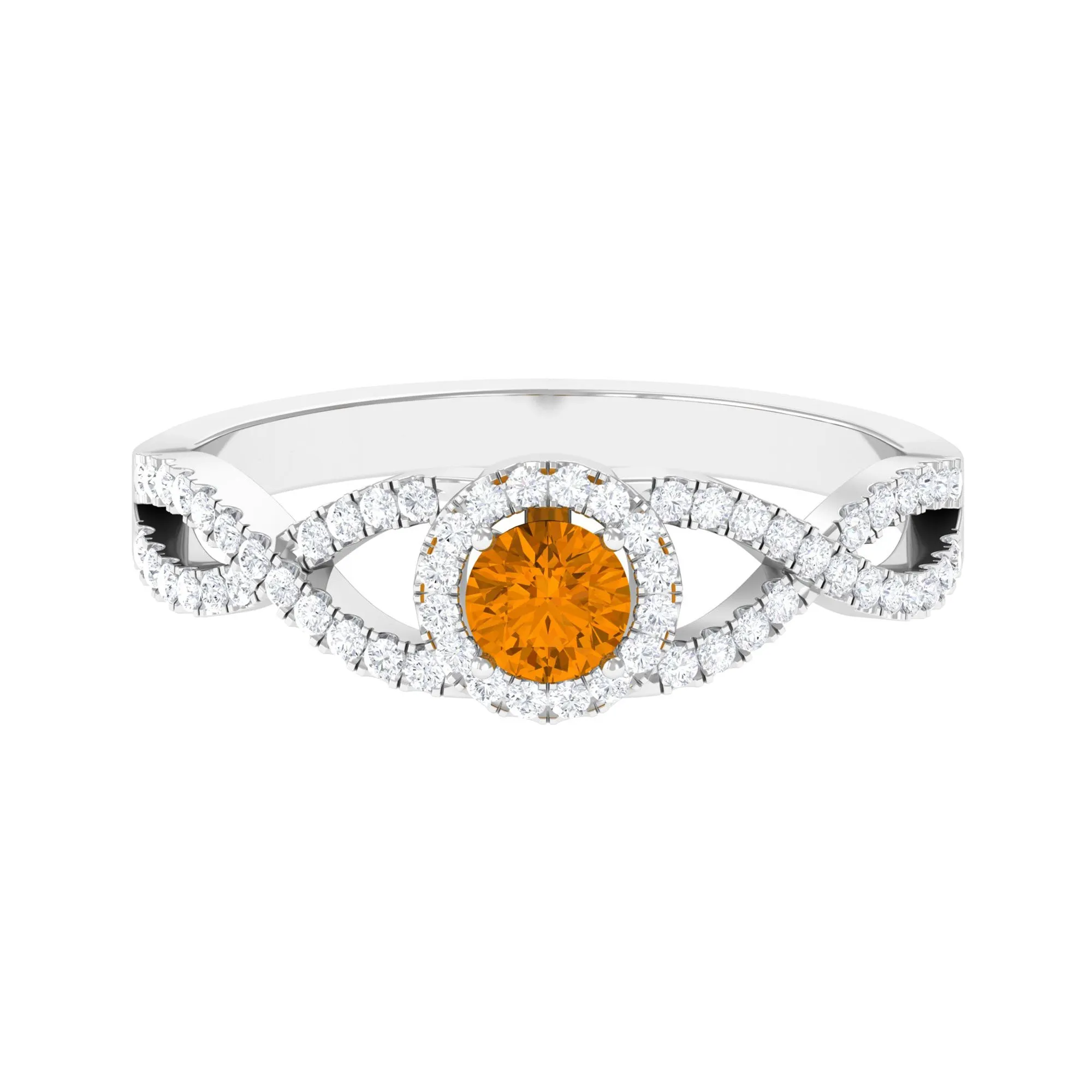 Criss Cross Shank Citrine and Diamond Halo Engagement Ring