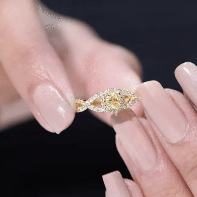 Criss Cross Shank Citrine and Diamond Halo Engagement Ring