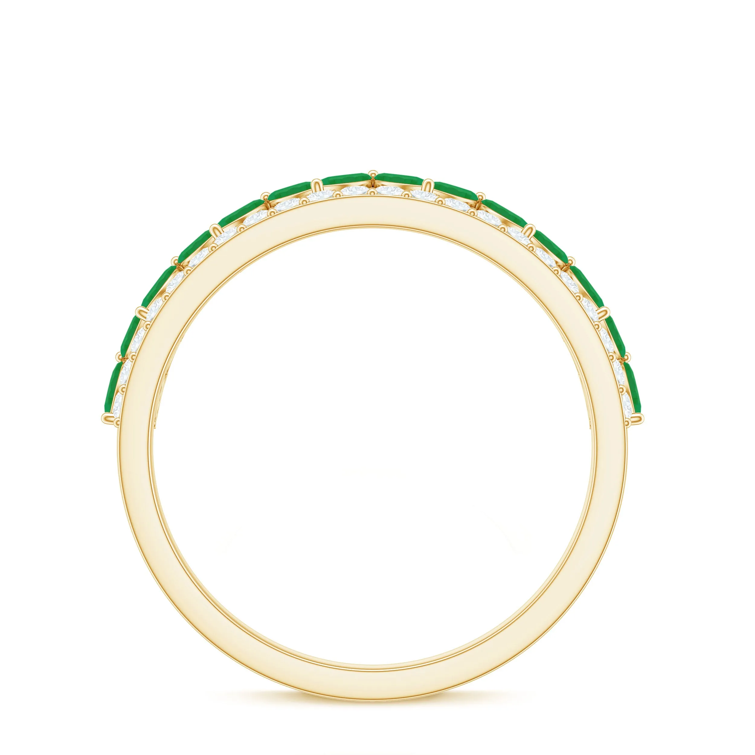 Crown Style Half Eternity Ring with Emerald and Diamond