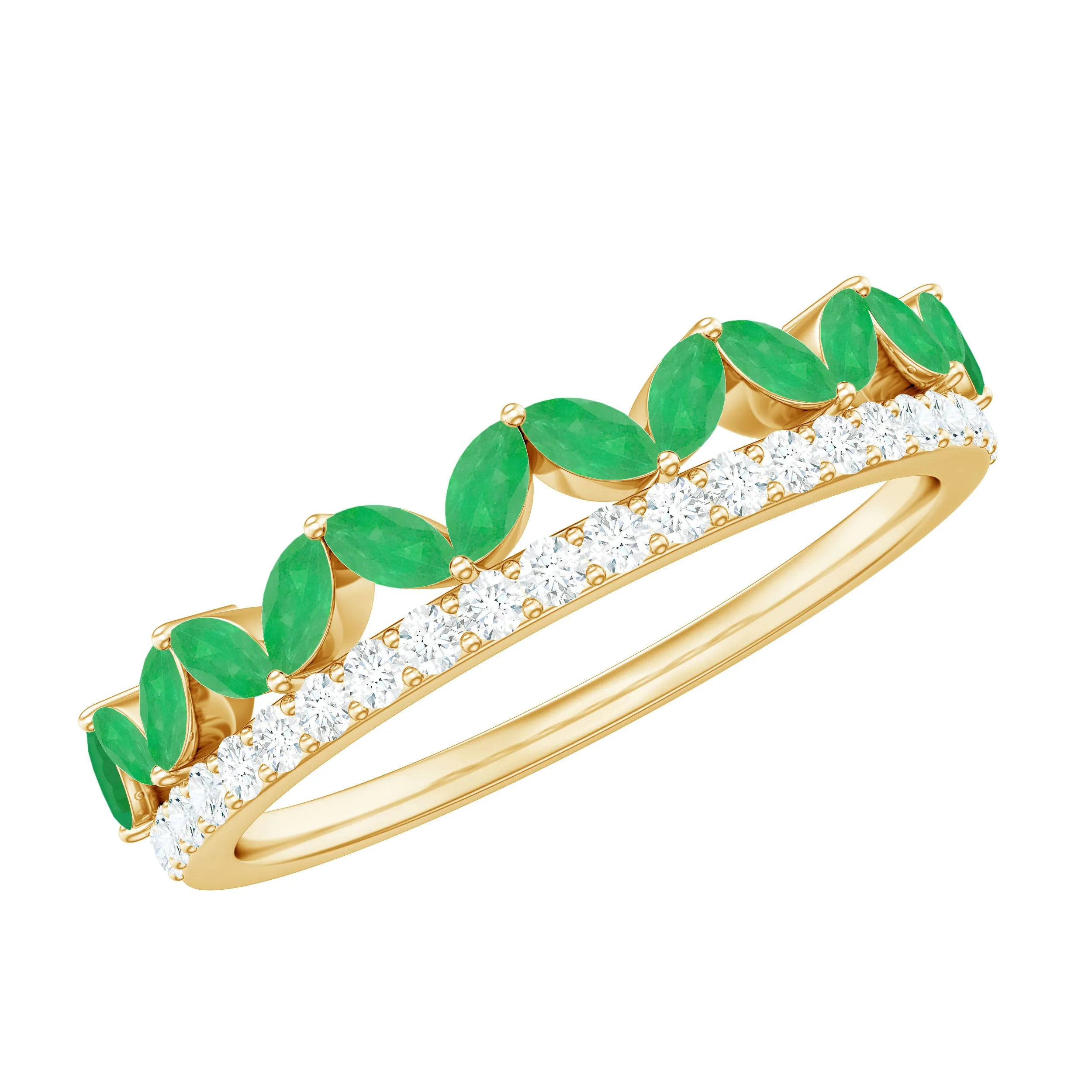 Crown Style Half Eternity Ring with Emerald and Diamond