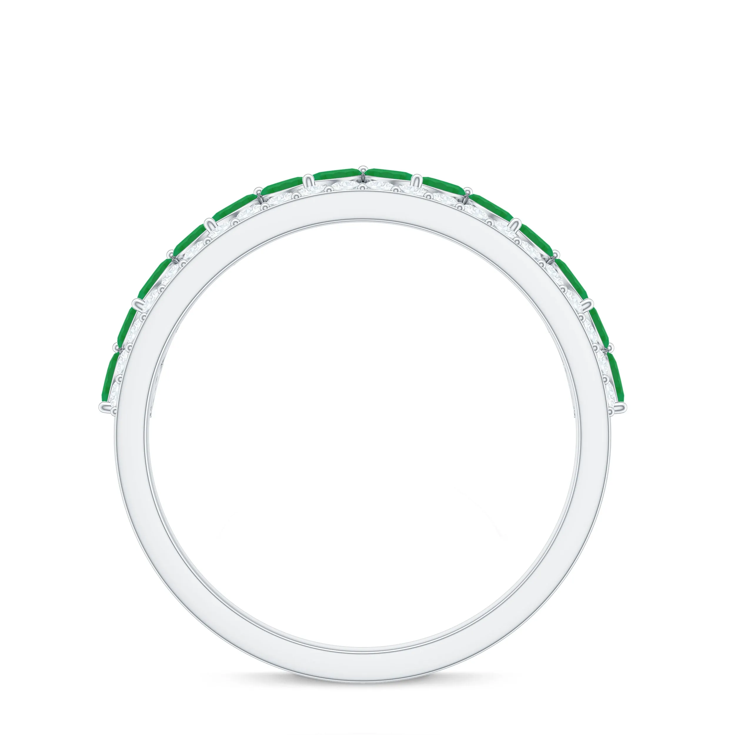 Crown Style Half Eternity Ring with Emerald and Diamond