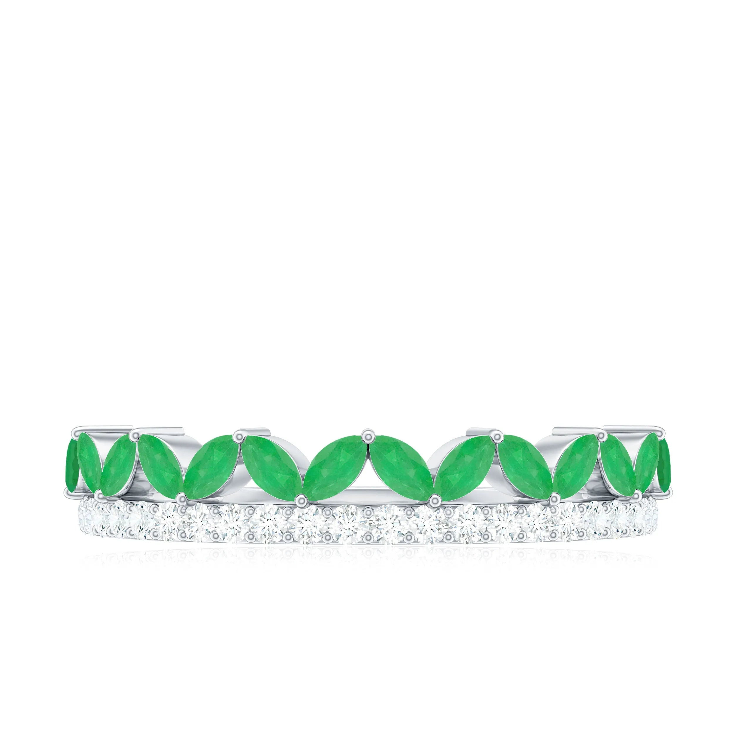 Crown Style Half Eternity Ring with Emerald and Diamond