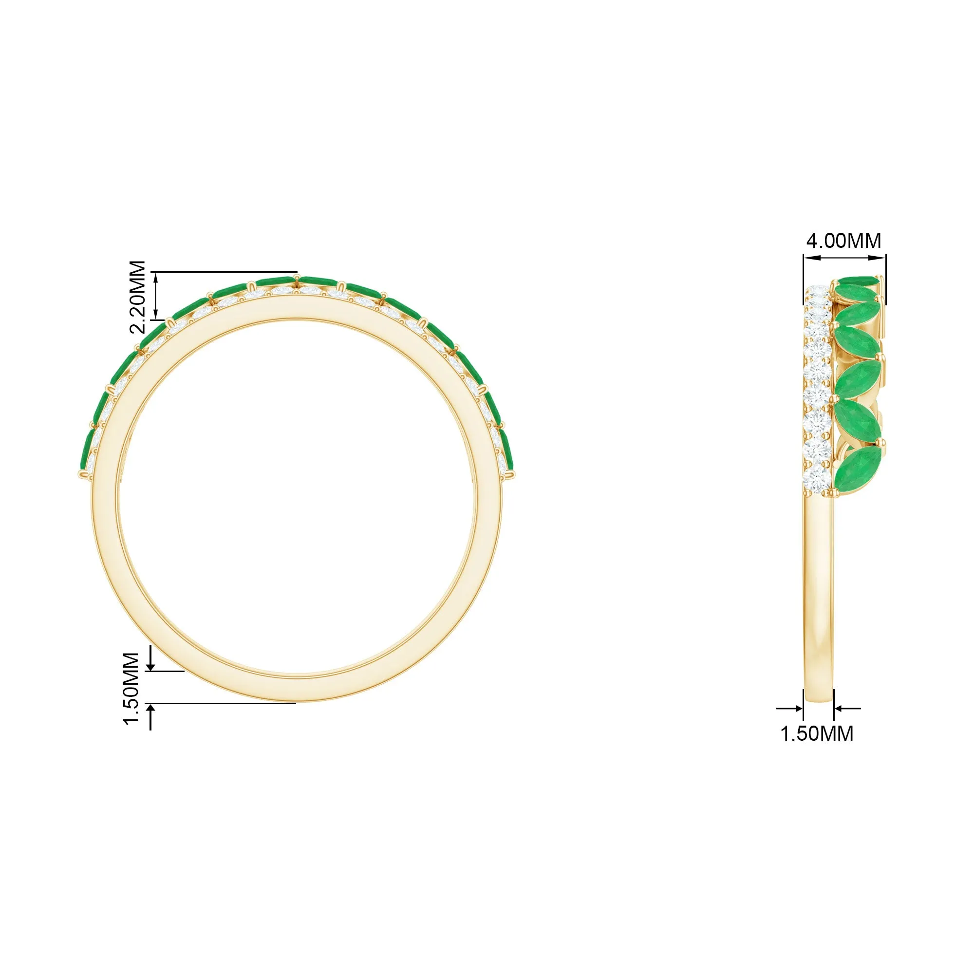 Crown Style Half Eternity Ring with Emerald and Diamond