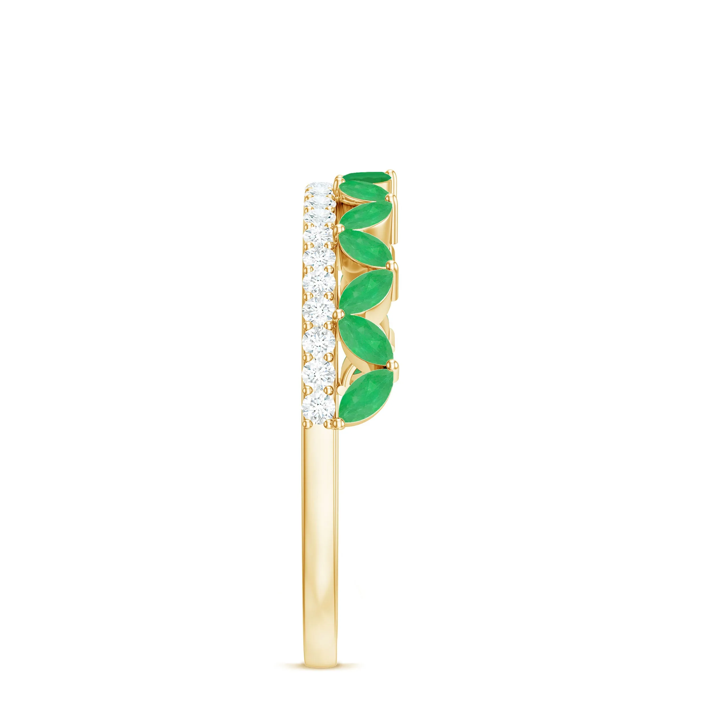 Crown Style Half Eternity Ring with Emerald and Diamond