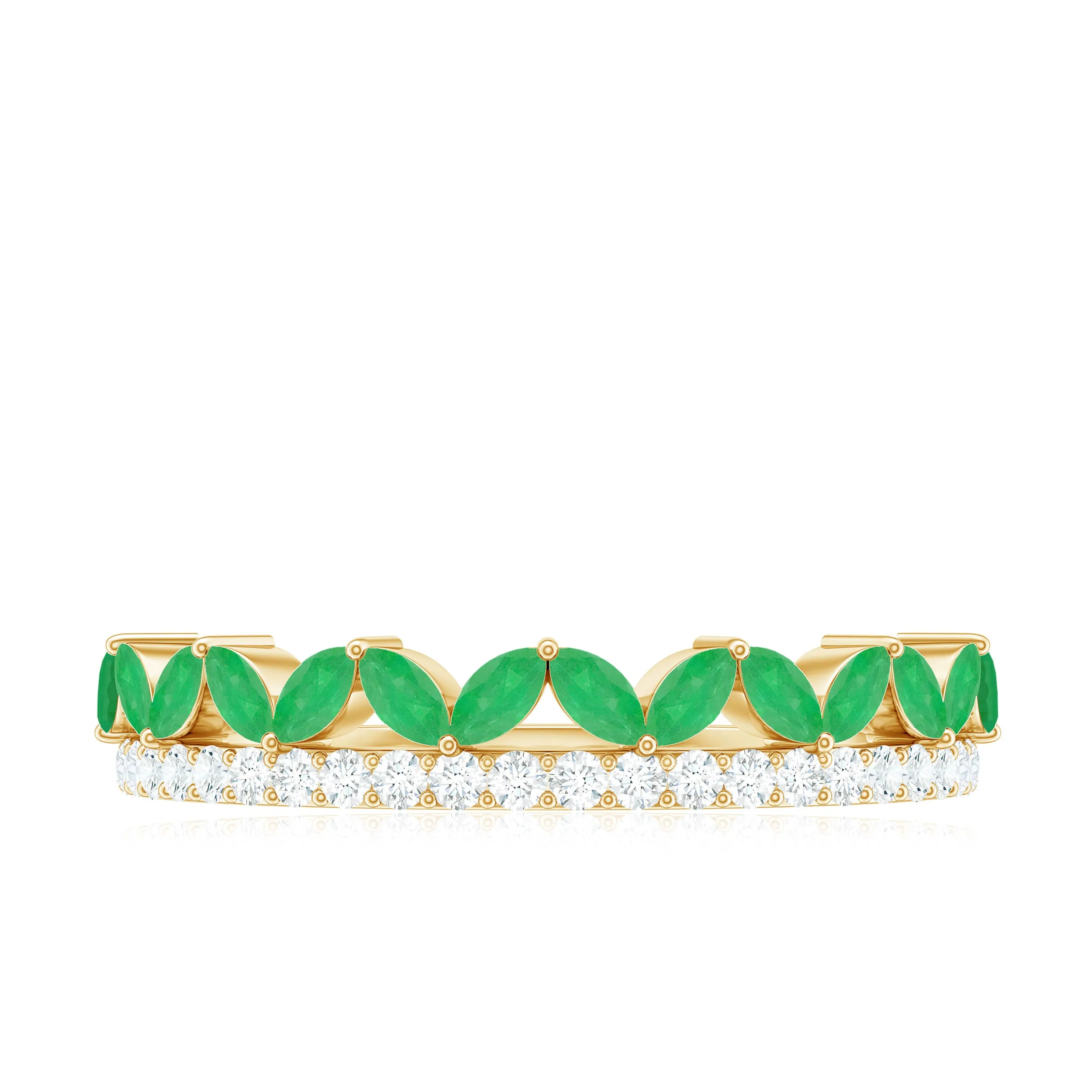 Crown Style Half Eternity Ring with Emerald and Diamond