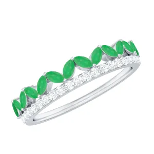 Crown Style Half Eternity Ring with Emerald and Diamond