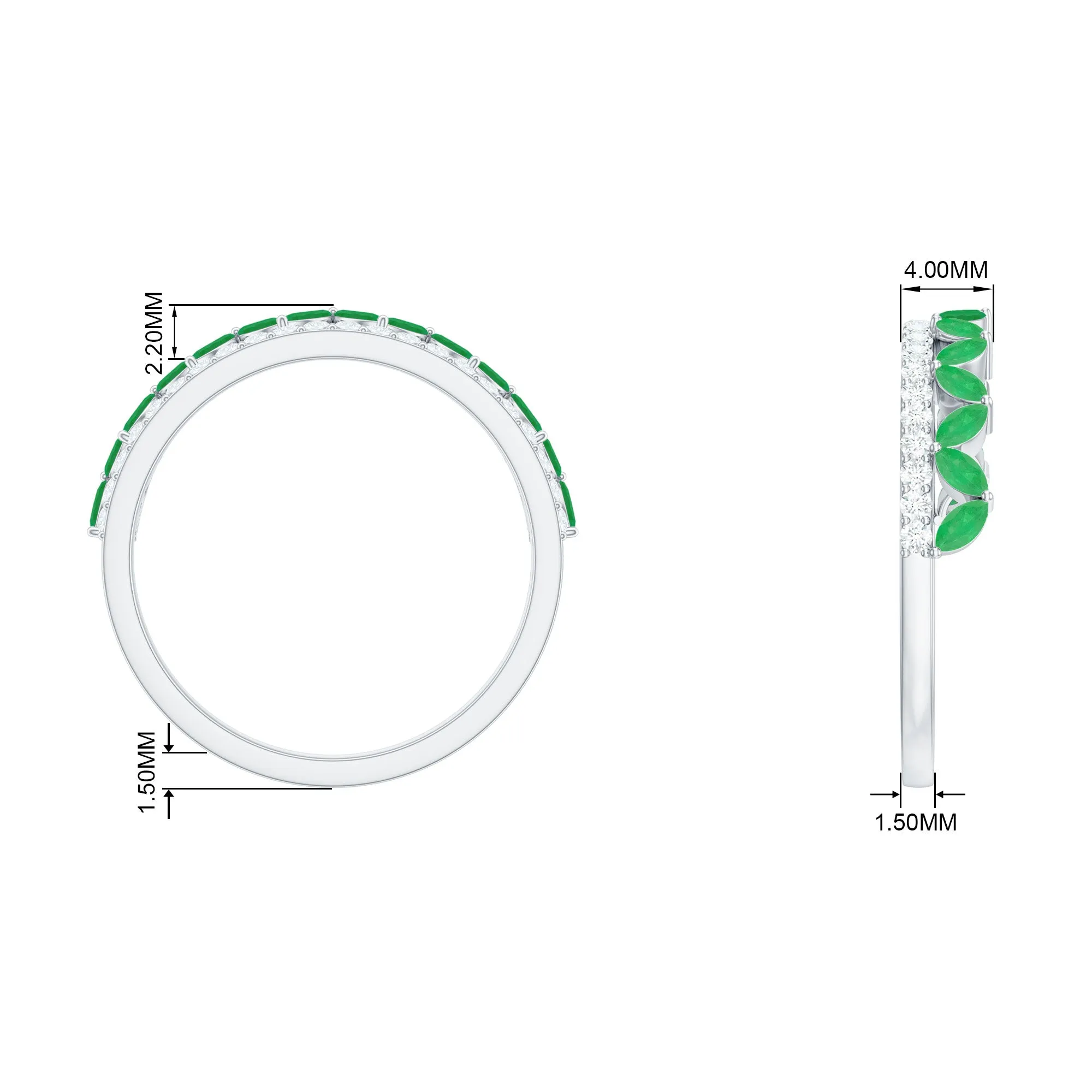 Crown Style Half Eternity Ring with Emerald and Diamond