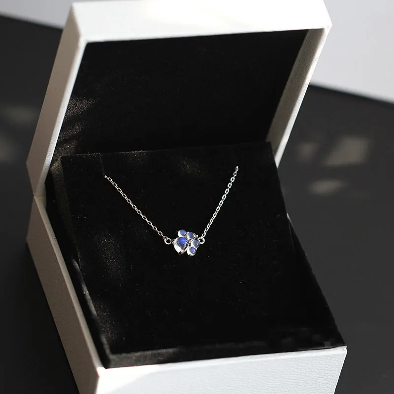 Cute Cat-Paw Moonstone Bracelet in White Gold Plated Silver June Birthstone Jewelry Women