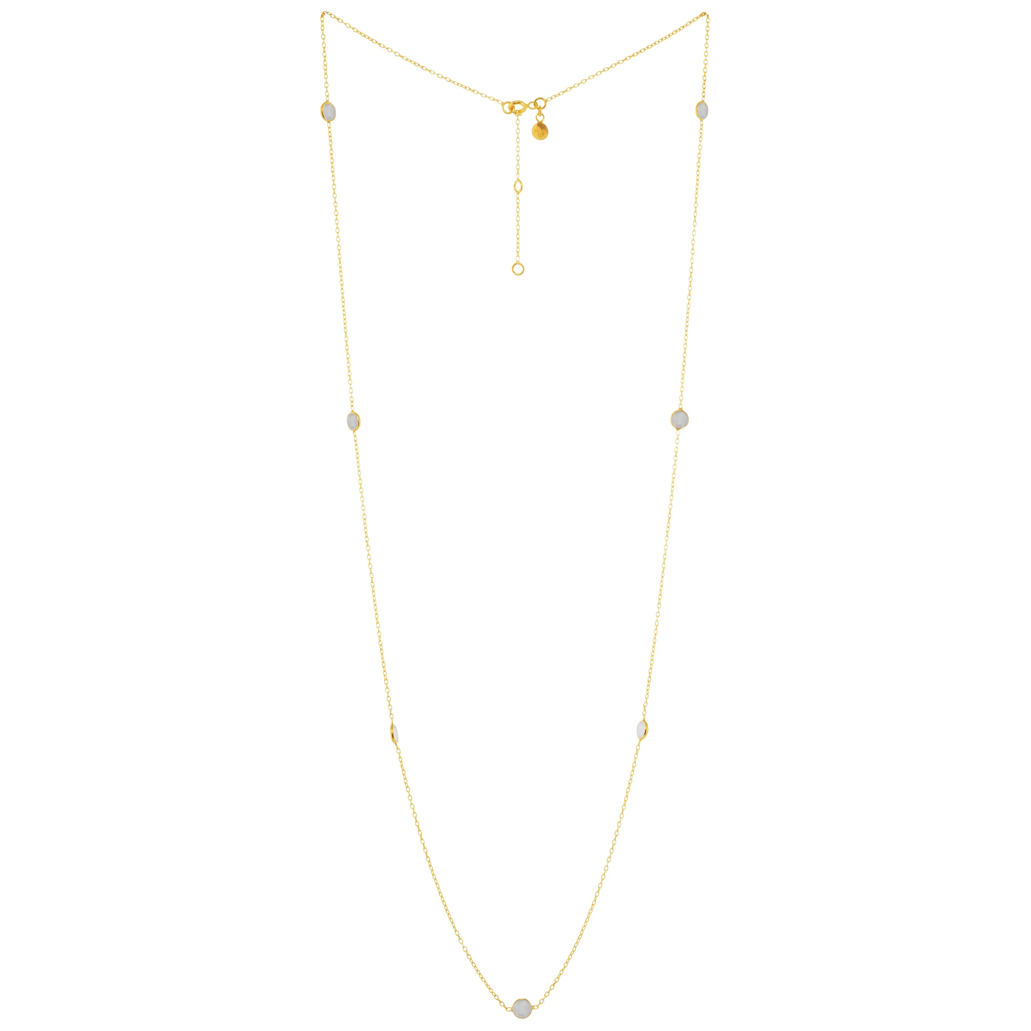 Dew Drops Dotted Rainbow Moonstone Long Necklace Gold