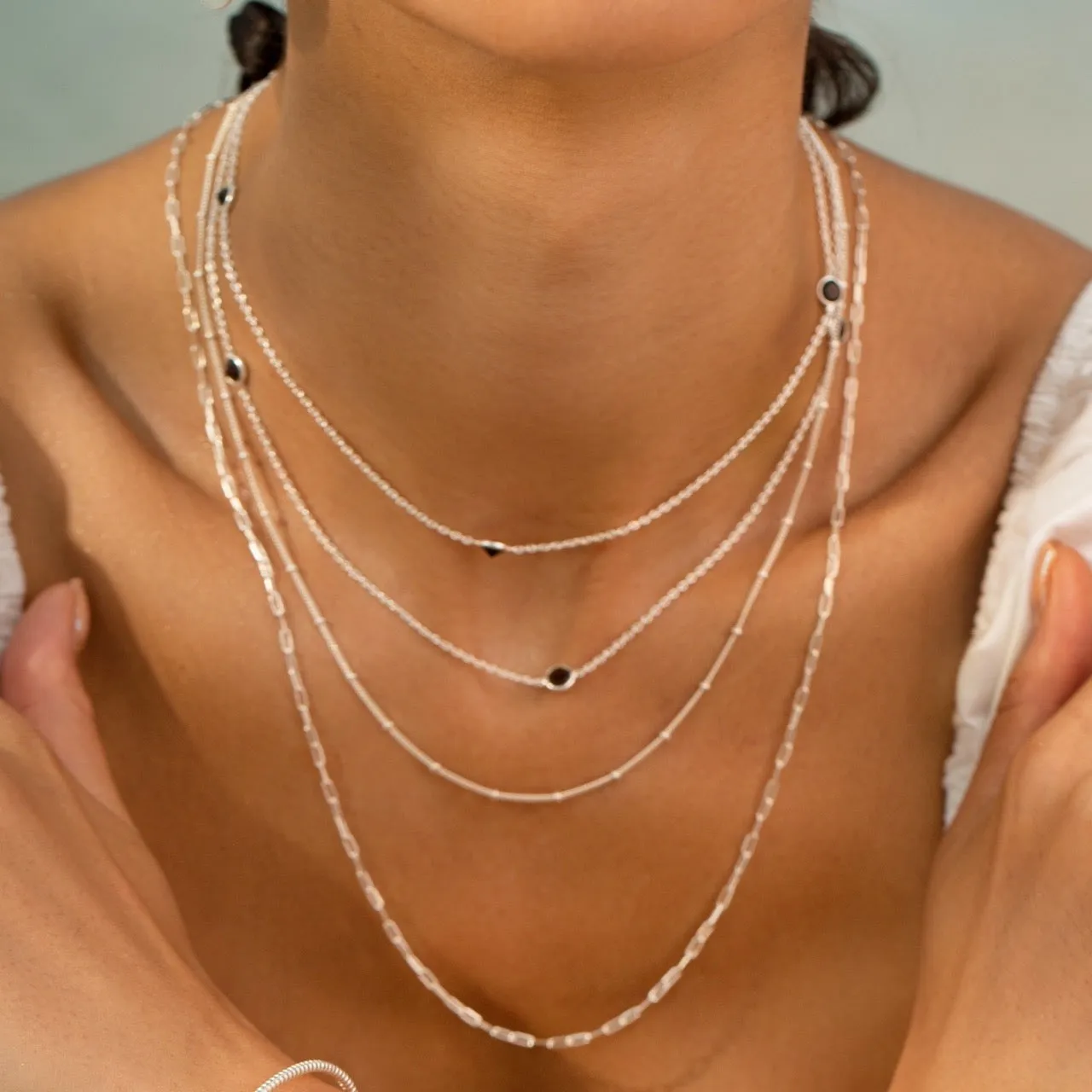 Dew Drops Dotted Rainbow Moonstone Long Necklace Gold