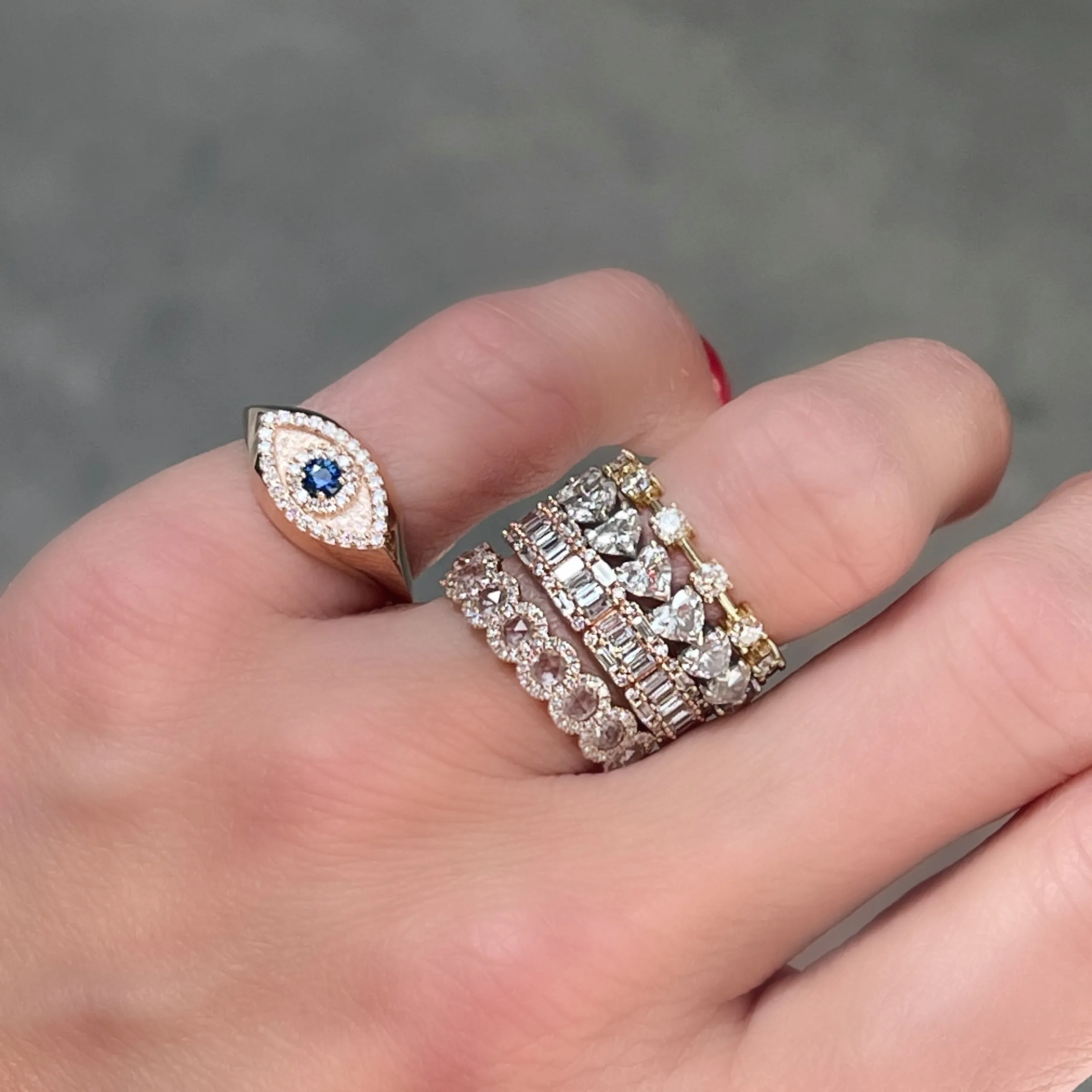 Diamond & Sapphire Evil Eyes Signet Ring