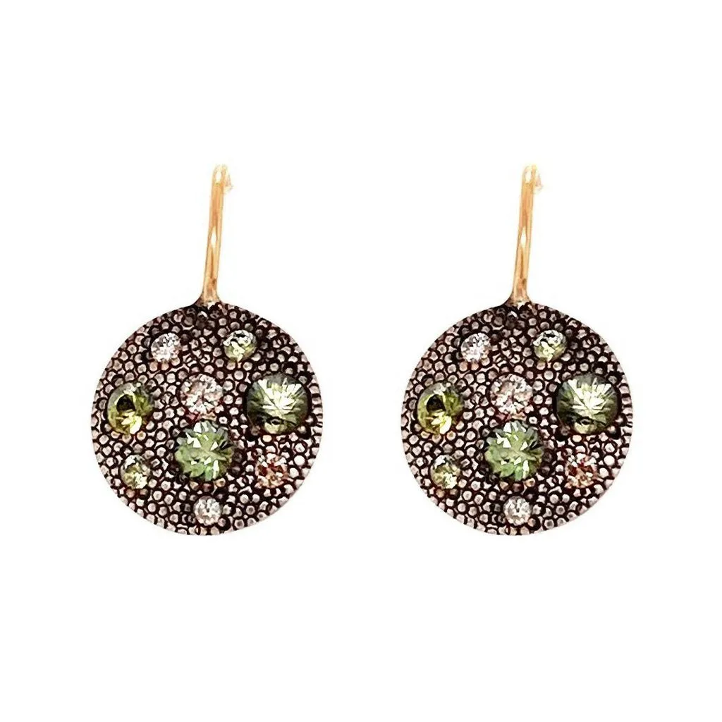 Diamond and Sapphire Disc Earrings
