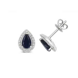 Diamond And Sapphire Halo Stud Opear Earrings ED248WS