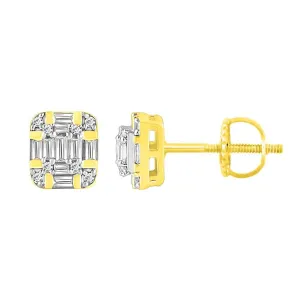 Diamond Baguette Stud Square Earrings 10k Yellow Gold Screw back 0.25cttw