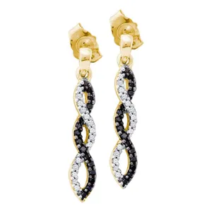 Diamond Black Stud Twist Dangle Earrings 14k Yellow Gold Screw back