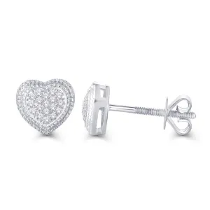 Diamond Heart Stud Earrings 10k White Gold Screw Back