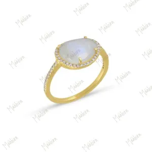 Diamond Rainbow Moonstone Ring-6.5