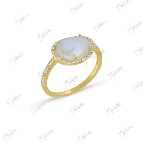 Diamond Rainbow Moonstone Ring-6.5