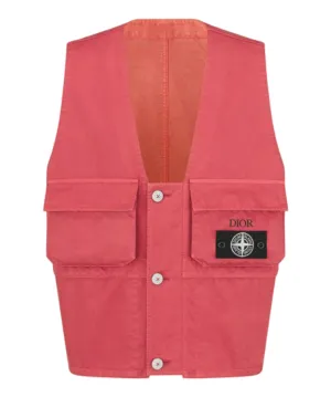 DIOR X STONE ISLAND - Garment Dye Technical Waistcoat Coral