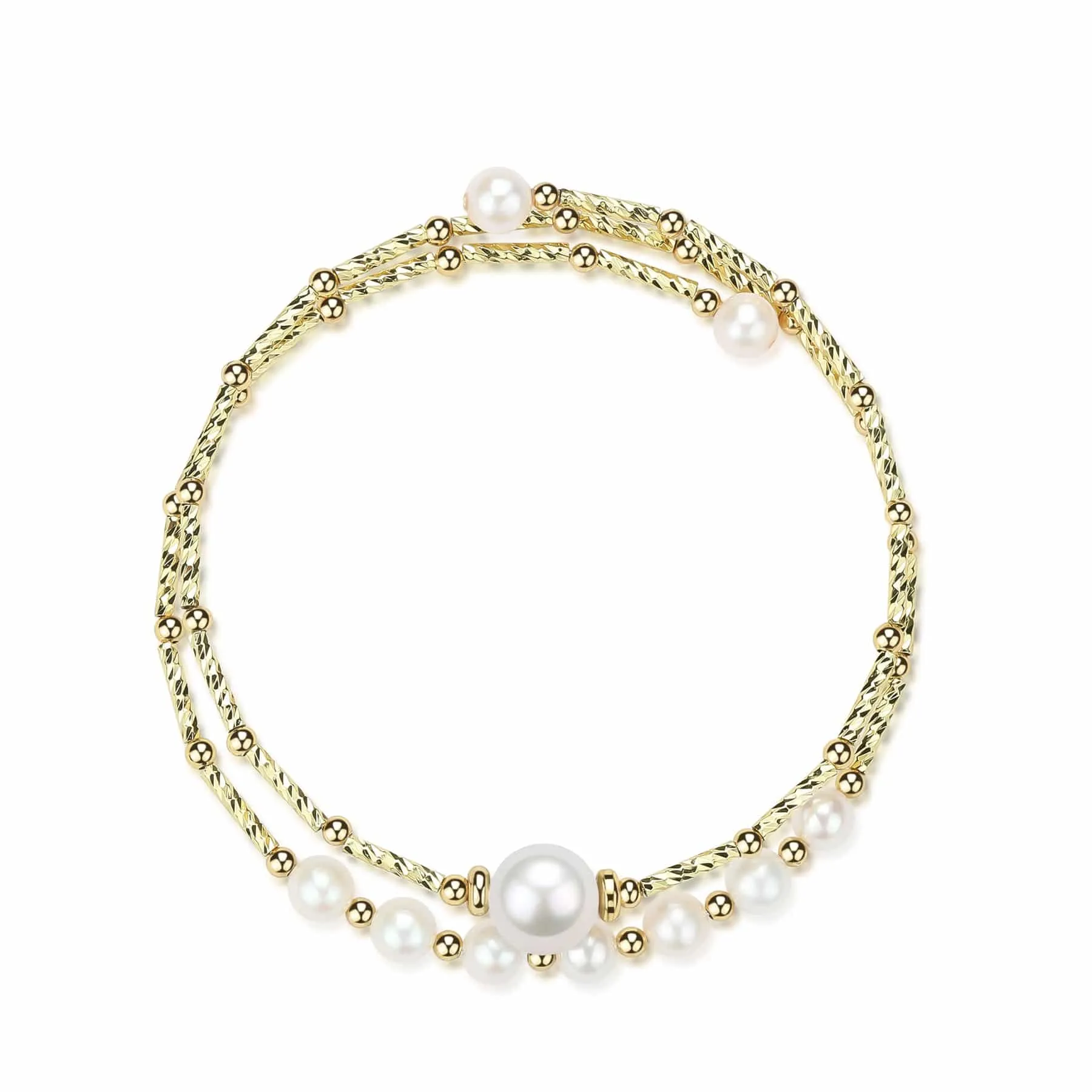 Dual-Layer Gold Beaded Freshwater White Pearl Bracelet