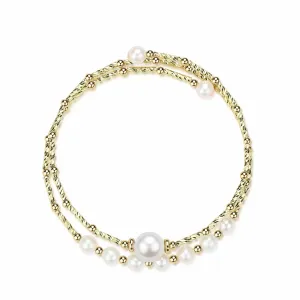 Dual-Layer Gold Beaded Freshwater White Pearl Bracelet