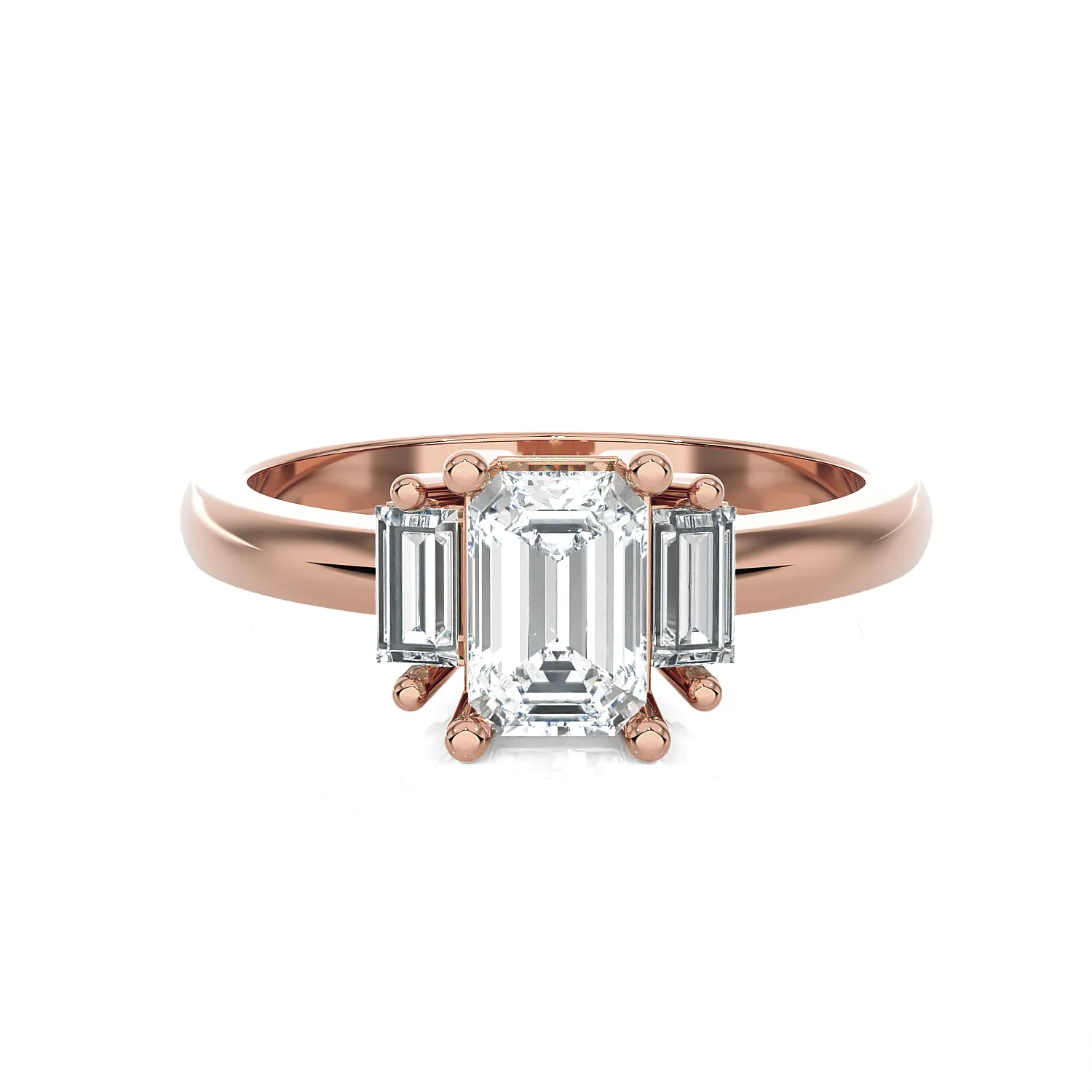 Emerald-Cut With Baguette Three Stone Lab Grown Diamond Ring