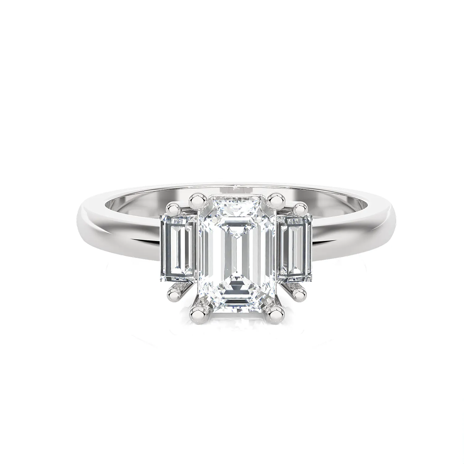 Emerald-Cut With Baguette Three Stone Lab Grown Diamond Ring