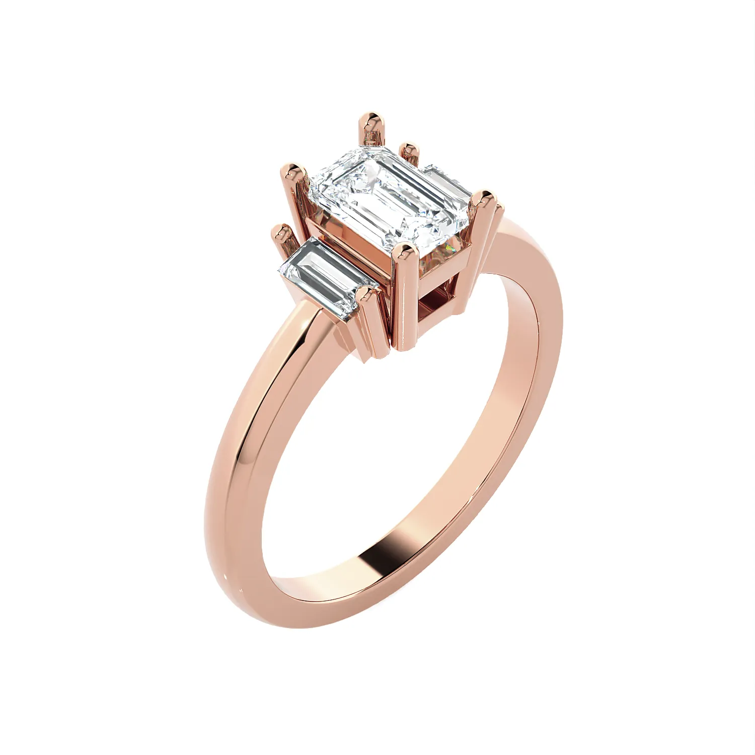 Emerald-Cut With Baguette Three Stone Lab Grown Diamond Ring
