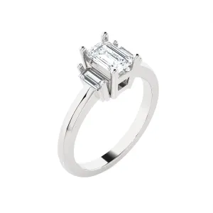 Emerald-Cut With Baguette Three Stone Lab Grown Diamond Ring