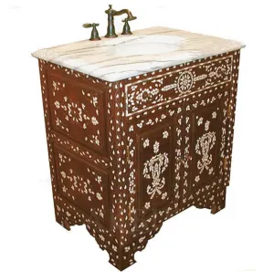 Exquisite Mother of Pearl Inlaid Walnut Bathroom Vanity