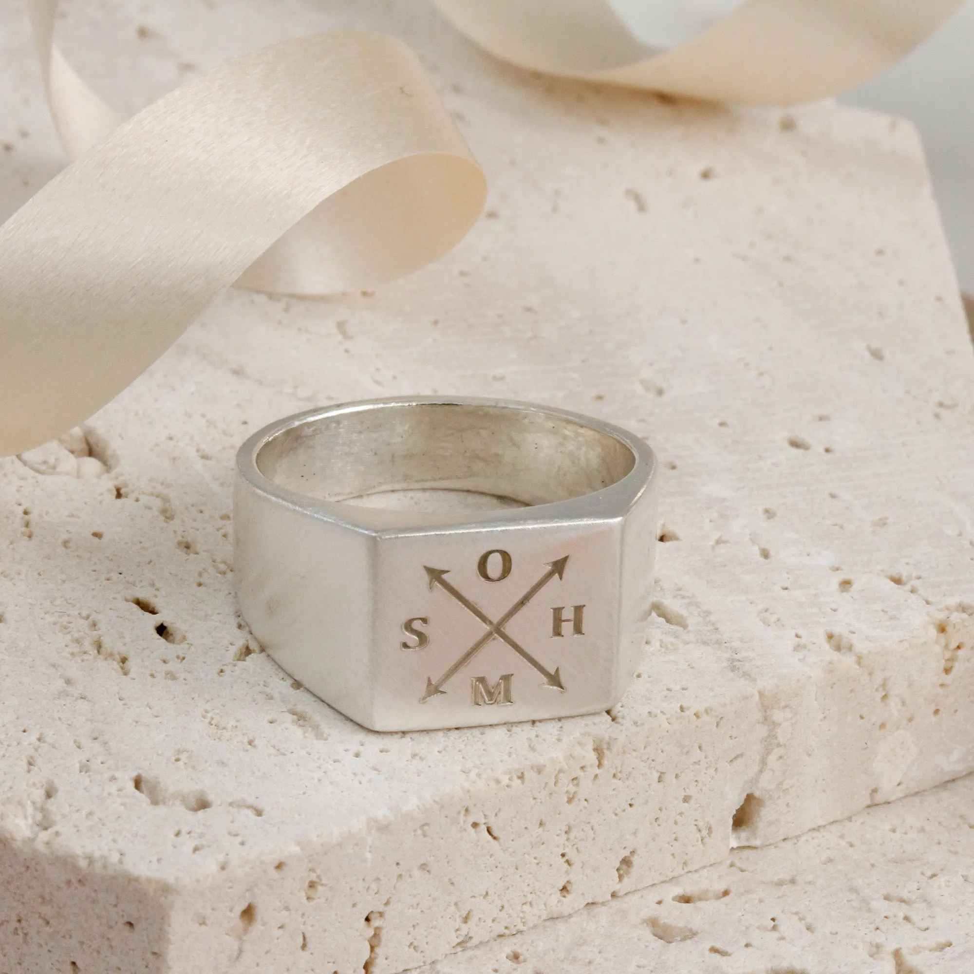 Family Initials Personalised Square Silver Signet Ring