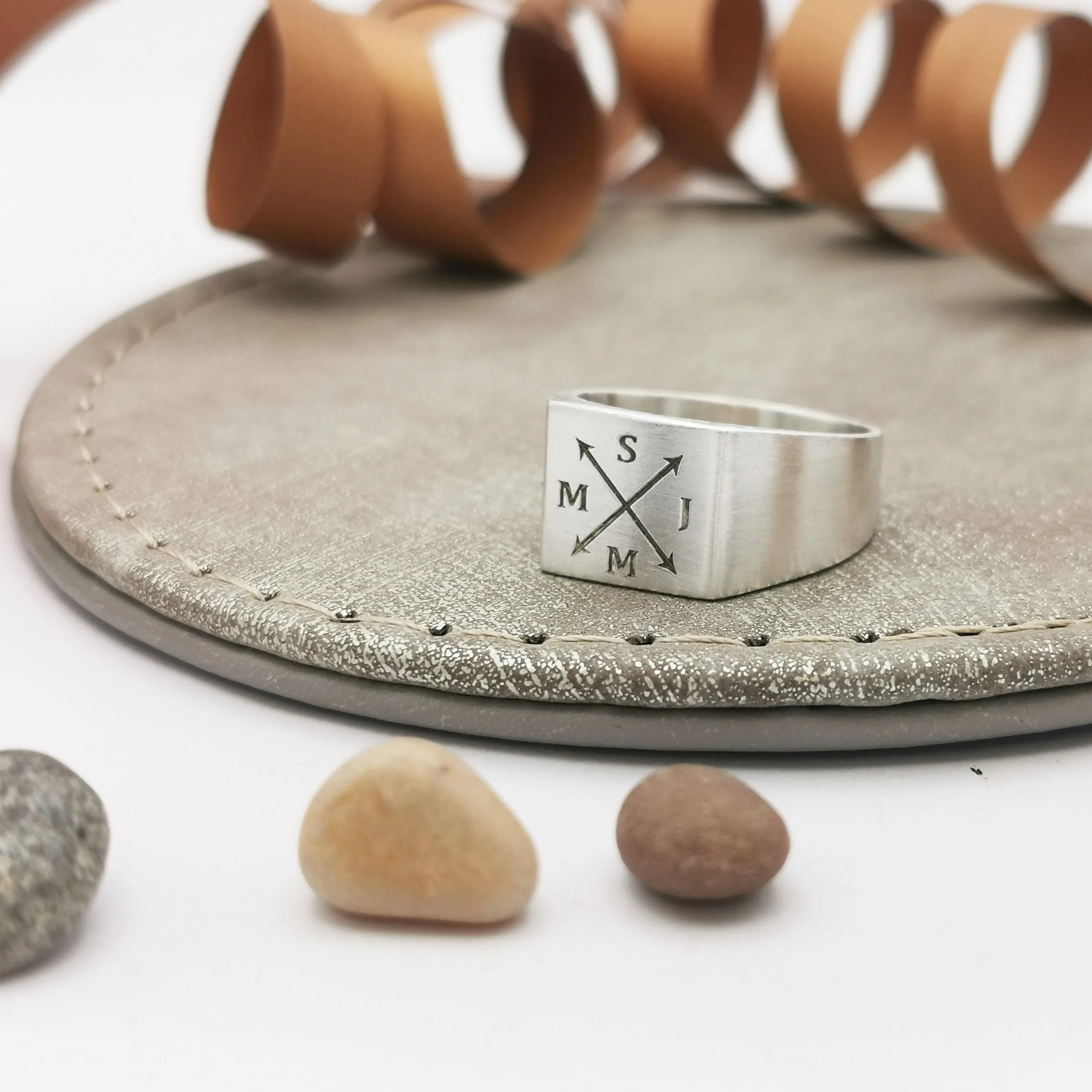 Family Initials Personalised Square Silver Signet Ring