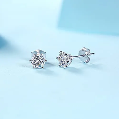 FANCIME Six Prong 1cttw Moissanite Sterling Silver Studs