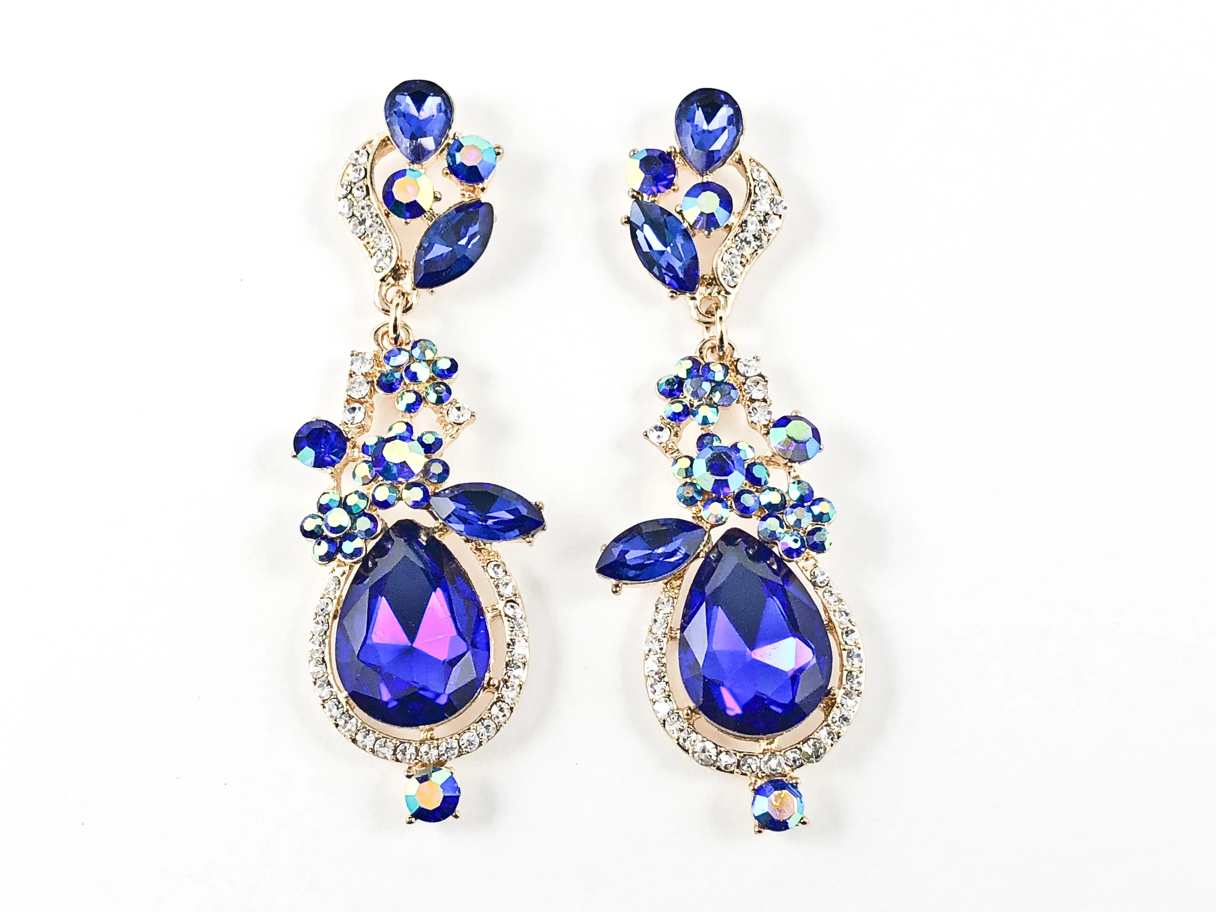 Fancy Floral Sapphire Color Fashion Earrings
