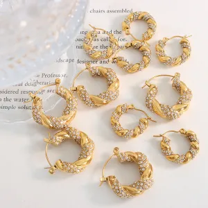 Fashion and simple U-shaped inlaid zircon twist design light luxury earrings
