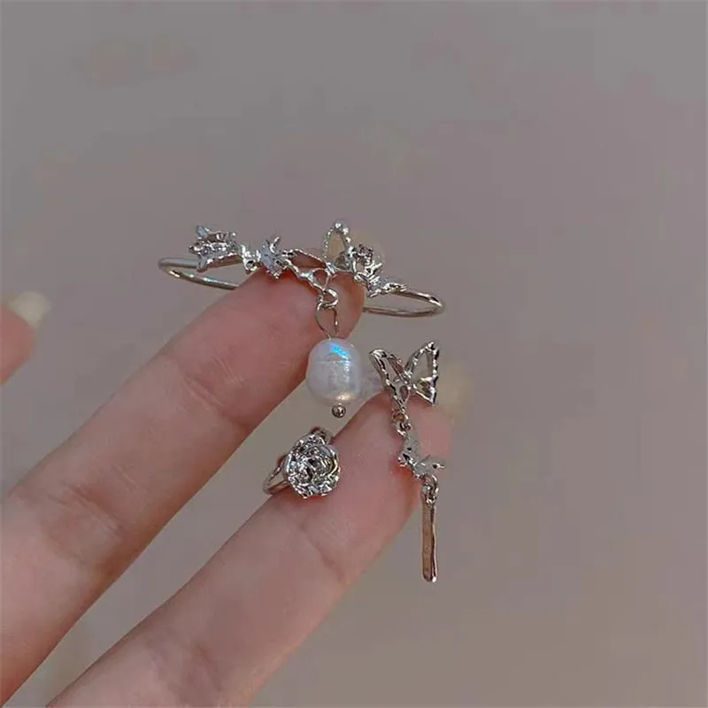 Fashion Korean Delicate Zircon Butterfly Clip Earrings For Women Elegant Pearl Earring No Piercing Cartilage Ear Cuff Jewelry