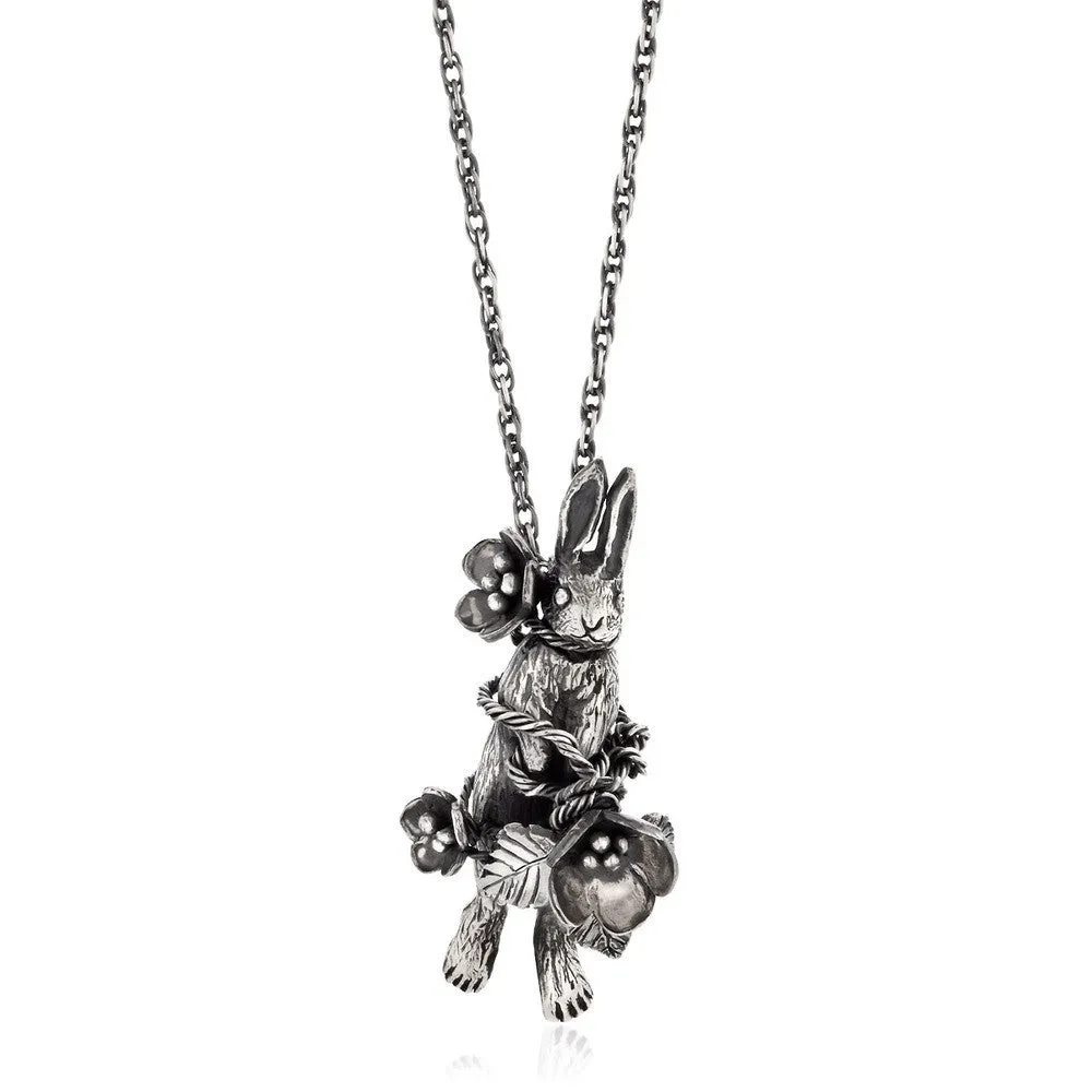 Flower Rabbit Necklace Silver