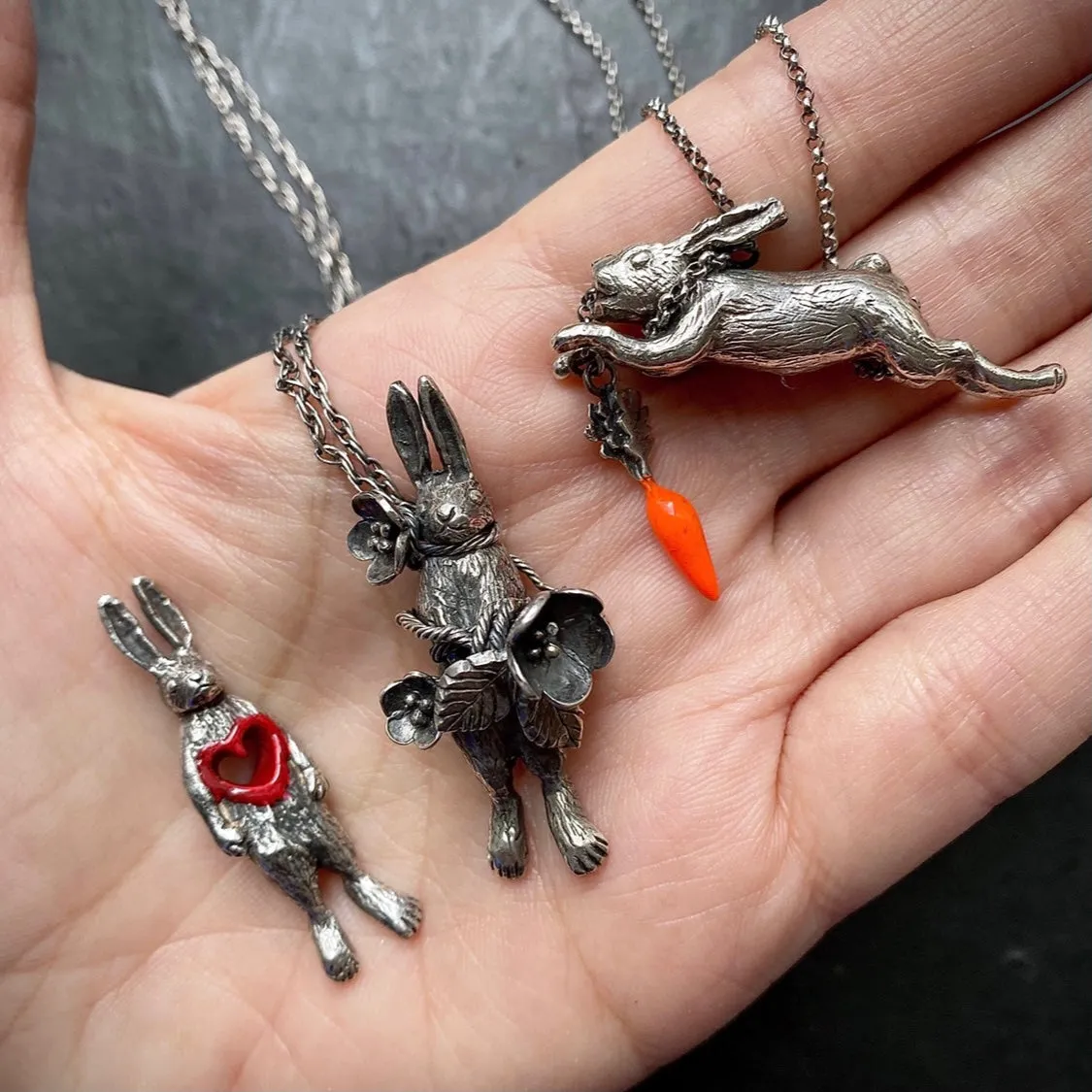 Flower Rabbit Necklace Silver
