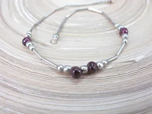 Garnet Bead Oxidized 925 Sterling Silver Bracelet