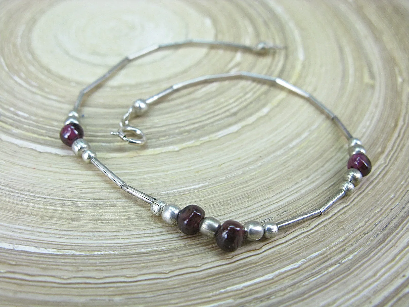 Garnet Bead Oxidized 925 Sterling Silver Bracelet