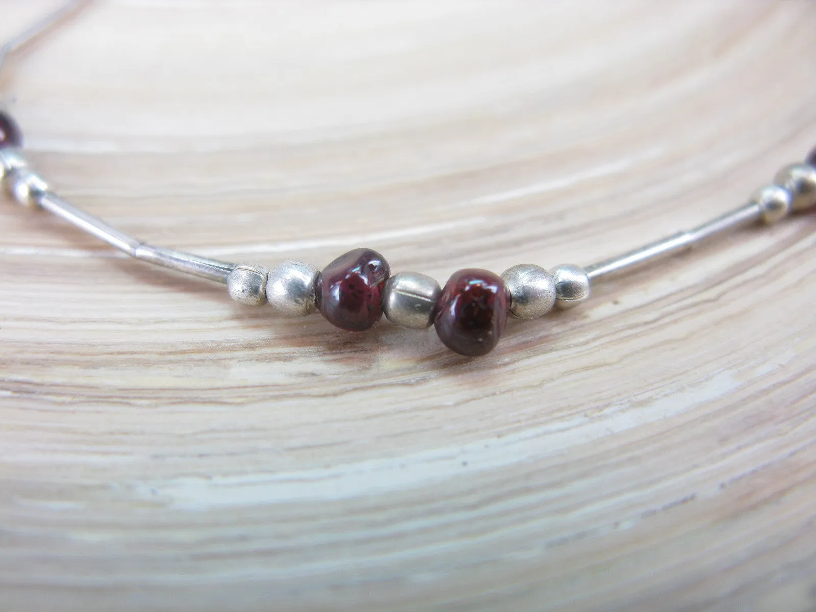 Garnet Bead Oxidized 925 Sterling Silver Bracelet