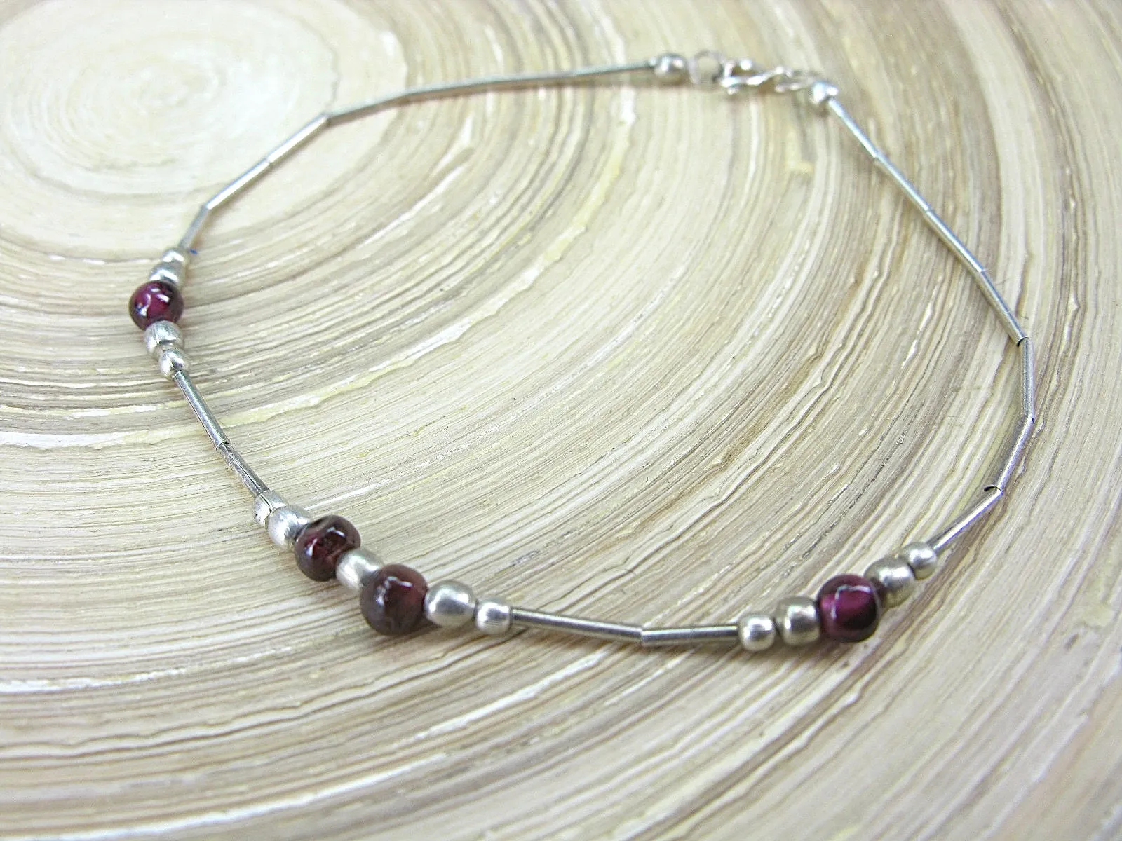 Garnet Bead Oxidized 925 Sterling Silver Bracelet