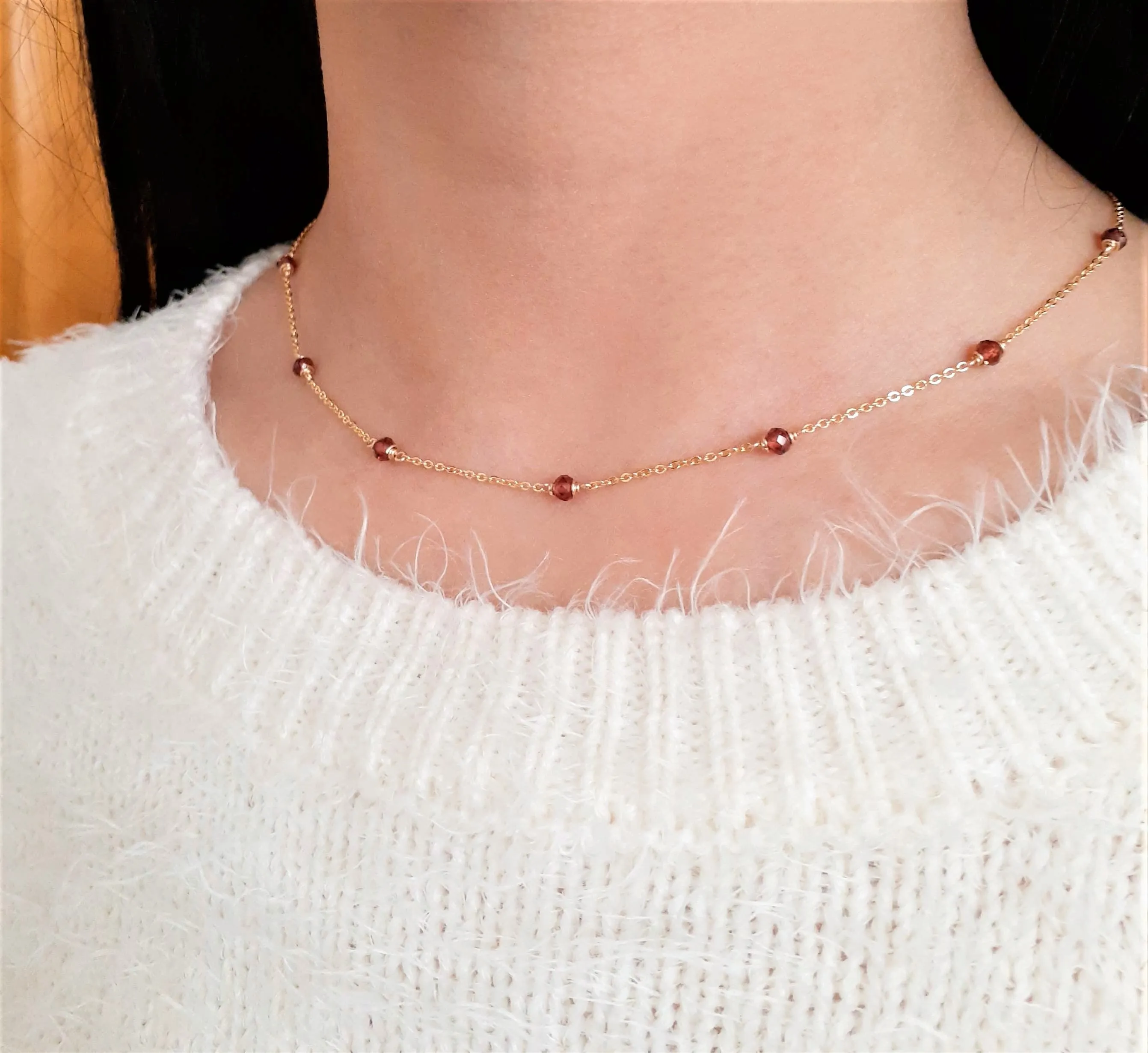 Garnet Beaded Choker Necklace