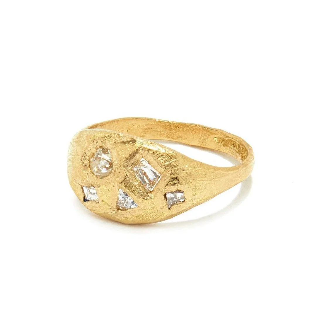 Geometric Diamond Signet Ring