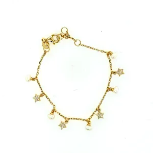 Gold Plated Sterling Silver Star and Pearl Children's Bracelet